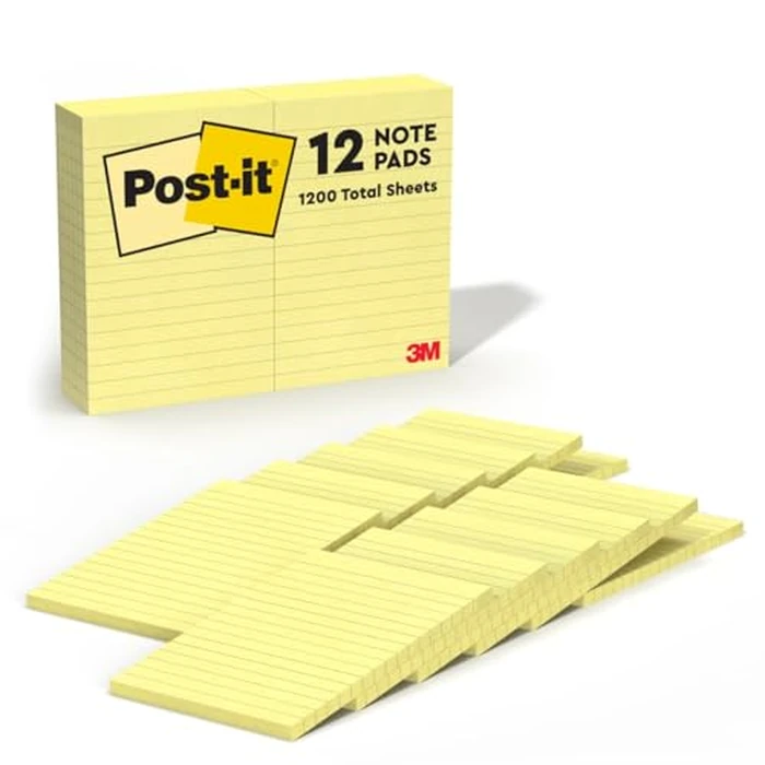 Post-it Notes, 4-Inch x 6-Inch, 10.16 cm x 15.24 cm, Lined, 12 Pack, Canary Yellow (660YEL) by Post-It - Image 1