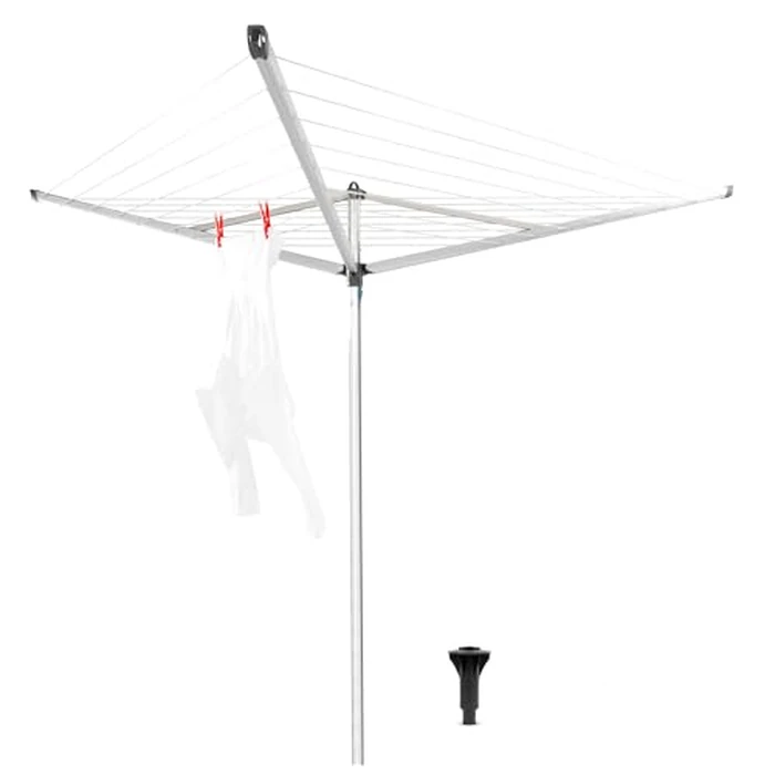 Brabantia Essential Outdoor 3 Arm Clothesline (98 ft/Ø 1.4") Dry Clothes Outside, Spacious Washing Line & Hanger Hooks, Folding Garden Umbrella Clothes Drying Rack + Concrete Ground Tube (Gray) by Brabantia - Used - Like New condition - US$93.10