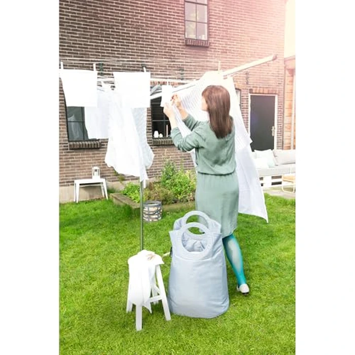 Brabantia Essential Outdoor 3 Arm Clothesline (98 ft/Ø 1.4") Dry Clothes Outside, Spacious Washing Line & Hanger Hooks, Folding Garden Umbrella Clothes Drying Rack + Concrete Ground Tube (Gray) by Brabantia - Image 2