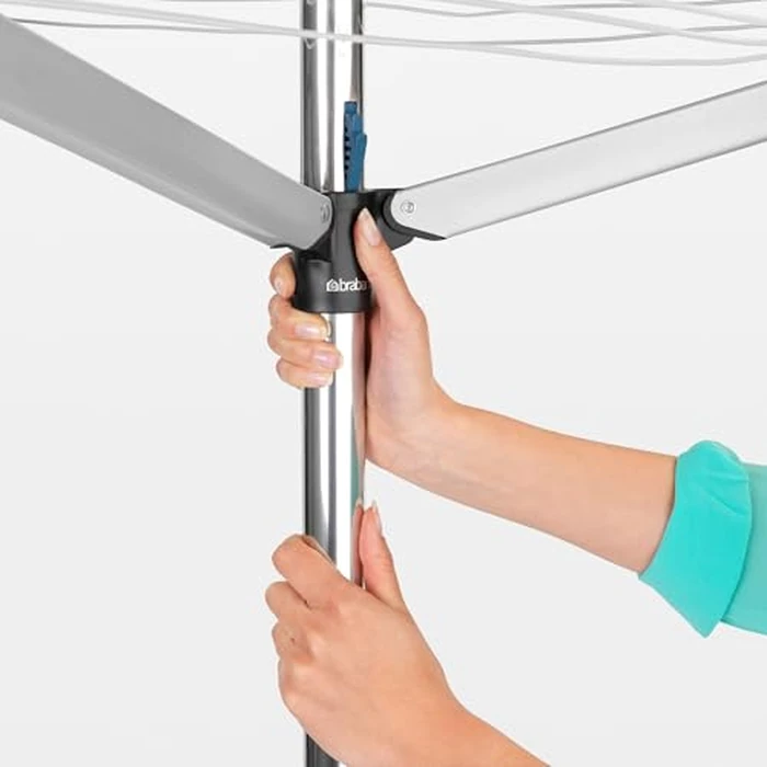 Brabantia Essential Outdoor 3 Arm Clothesline (98 ft/Ø 1.4") Dry Clothes Outside, Spacious Washing Line & Hanger Hooks, Folding Garden Umbrella Clothes Drying Rack + Concrete Ground Tube (Gray) by Brabantia - Image 4