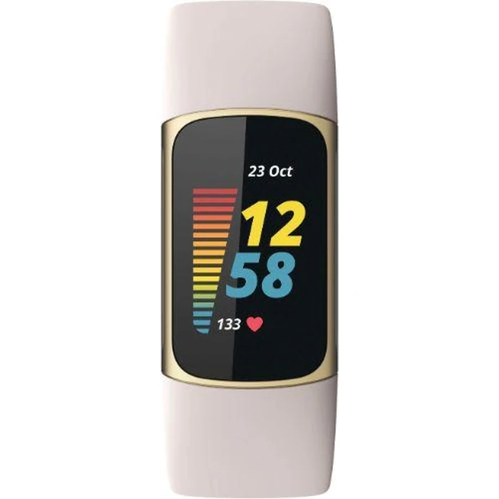 Fitbit Charge 5 Advanced Health + Fitness Tracker - 26mm - Gold Aluminum Case with Lunar White Silicone Silicone Band - Small Size by Fitbit - Refurbished - Excellent condition - US$100.49