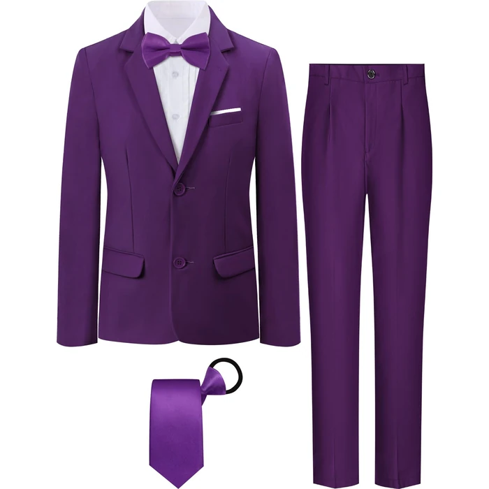 A&J DESIGN Purple Suit for Boys Tuxedo Tux Graduation Ceremony Homecoming Outfit Formal Wedding Mardi Gras Gentleman Size 7 by A&J DESIGN - Image 1