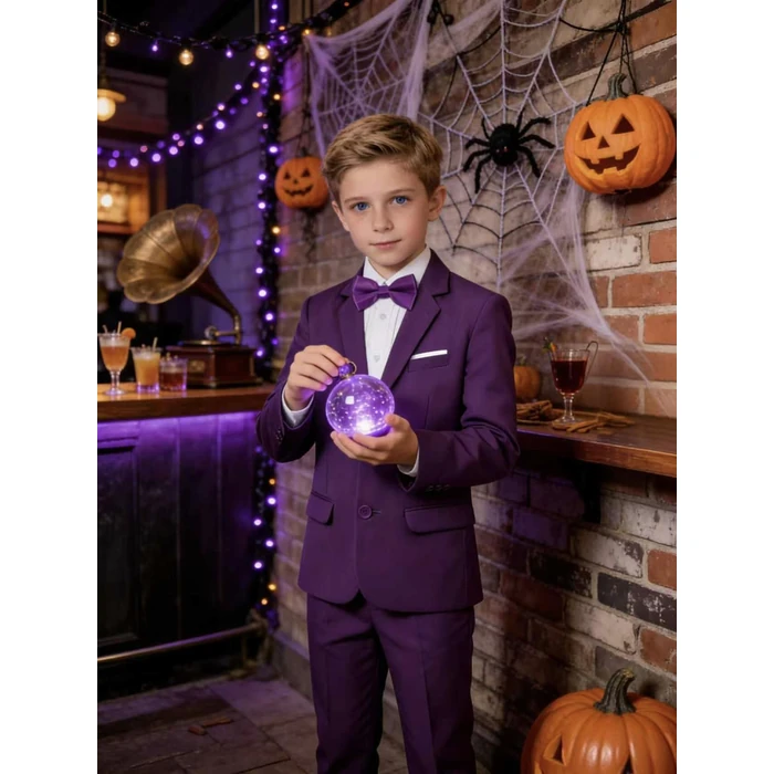 A&J DESIGN Purple Suit for Boys Tuxedo Tux Graduation Ceremony Homecoming Outfit Formal Wedding Mardi Gras Gentleman Size 7 by A&J DESIGN - Image 3