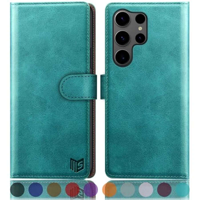 SUANPOT Compatible with Samsung Galaxy S25 Ultra Wallet case with RFID Blocking Credit Card Holder,Flip Book PU Leather Protective Cover Women Men for Samsung S25 Ultra Phone case Blue Green by SUANPOT - Used - Acceptable condition