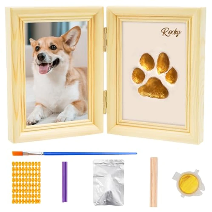 Avont Paw Print Kit with Picture Frame and Imprint Clay, Pawprints Impression Keepsake for Dogs Cats, Memorial Desk Display for Pets -Natural by Avont - Used - Good condition - CA$15.55