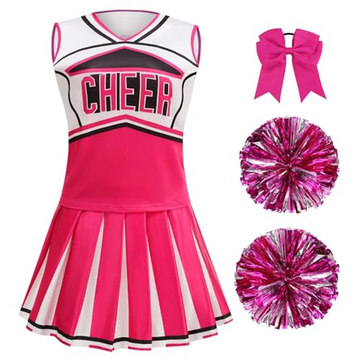 GRAJTCIN Cheerleader Costume for Women Cheerleading Outfit School Cheer Uniform Halloween Party Dress up (S, Rose Red) by GRAJTCIN - Image 1