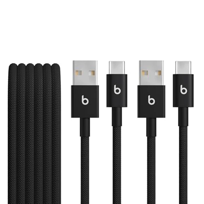 Beats USB-A to USB-C Woven Cable 2 Pack Fast Charging Durable/Tangle-Free Compatible Charger for Apple & Android Devices (1.5 m) - Bolt Black by Beats - Image 1