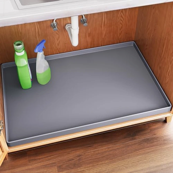 FLATO Waterproof Under Sink Mat 34" x 22" Shelf Liner for Kitchen and Bathroom, Cabinet Protector, Organizers and Storage, Flexible Silicone Drip Tray by FLATO - Used - Like New condition