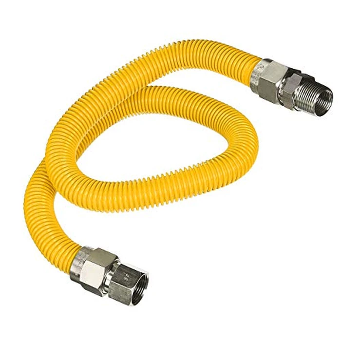 Highcraft GUHD-ZD14-48K Gas Line Hose 3/8'' O.D. x 48'' Length with 0.38 in. FIP x 1/2 in. MIP Fitting, Yellow Coated Stainless Steel Flexible Connector by Flextron - Image 1