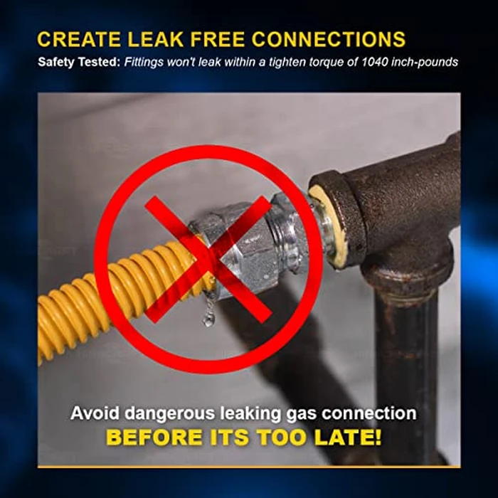 Highcraft GUHD-ZD14-48K Gas Line Hose 3/8'' O.D. x 48'' Length with 0.38 in. FIP x 1/2 in. MIP Fitting, Yellow Coated Stainless Steel Flexible Connector by Flextron - Image 5