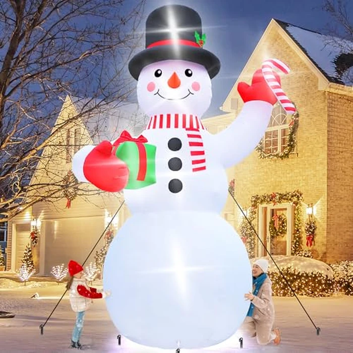 Christmas Inflatables, 14FT Snowman with Present Box and Candy Cane, Lighted Christmas Snowman Blow Up Decorations, Christmas Outdoor Inflatable Decor for Xmas Holiday Party Lawn Garden Patio by Melisheer - Used - Like New condition - US$62.95