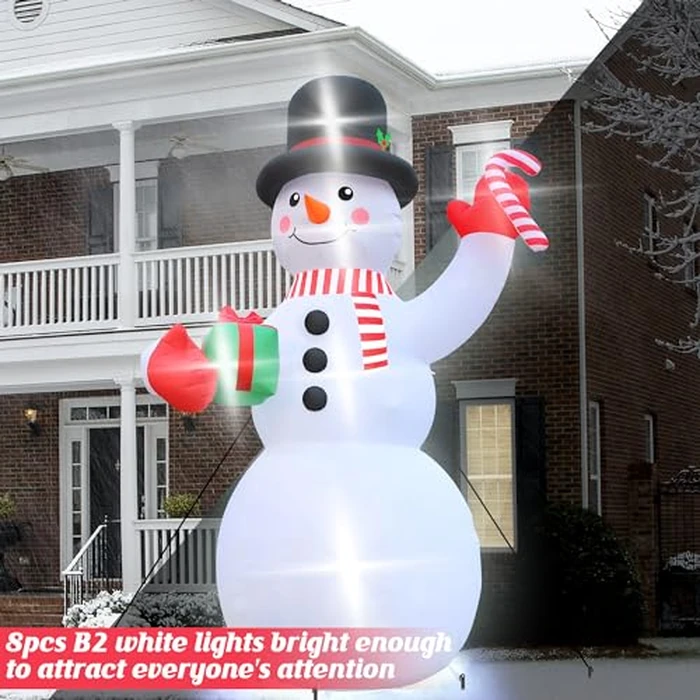 Christmas Inflatables, 14FT Snowman with Present Box and Candy Cane, Lighted Christmas Snowman Blow Up Decorations, Christmas Outdoor Inflatable Decor for Xmas Holiday Party Lawn Garden Patio by Melisheer - Image 4
