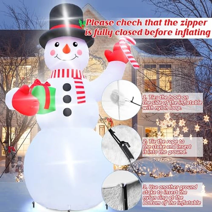 Christmas Inflatables, 14FT Snowman with Present Box and Candy Cane, Lighted Christmas Snowman Blow Up Decorations, Christmas Outdoor Inflatable Decor for Xmas Holiday Party Lawn Garden Patio by Melisheer - Image 5
