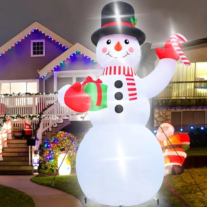 Christmas Inflatables, 14FT Snowman with Present Box and Candy Cane, Lighted Christmas Snowman Blow Up Decorations, Christmas Outdoor Inflatable Decor for Xmas Holiday Party Lawn Garden Patio by Melisheer - Image 7