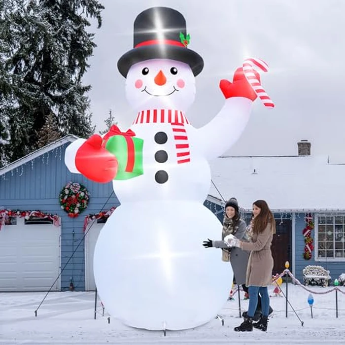Christmas Inflatables, 14FT Snowman with Present Box and Candy Cane, Lighted Christmas Snowman Blow Up Decorations, Christmas Outdoor Inflatable Decor for Xmas Holiday Party Lawn Garden Patio by Melisheer - Image 8