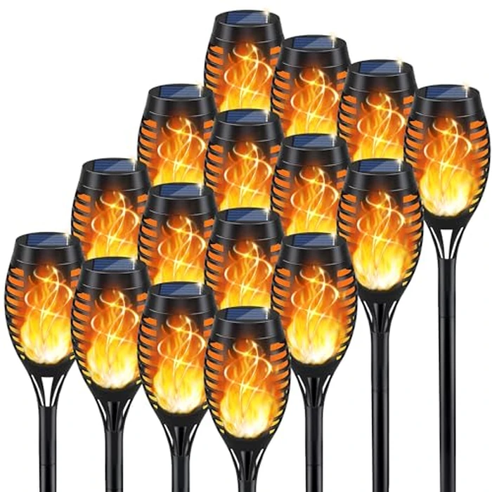 KYEKIO Solar Lights for Outside, 16Pack Solar Flame Torch Light, Garden Light Outdoor Waterproof, Halloween Lights Outdoor for Yard Decor, Halloween Outdoor Decorations Lawn Pathway Patio Lighting Art by KYEKIO - Used - Like New condition