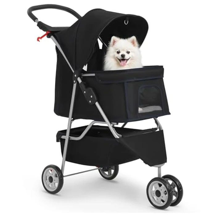 BestPet | 3-Wheel Pet Stroller | Dog and Cat Stroller | Breathable Mesh | Lightweight Travel Carrier | Waterproof & Foldable Design | Storage Basket | Black | for Daily Walks & Outdoor Use by BestPet - Used - Very Good condition
