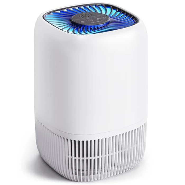 Air Purifiers for Home with High Efficiency Filter Up to 1076 Ft² for Pet Hair, Odors, Pollen, Smoke, Compact Air Cleaner with 3 Speeds, Timer, Aroma Quiet 360 degreesIntake Filter, White by VOOPNU - Used - Like New condition - US$26.61