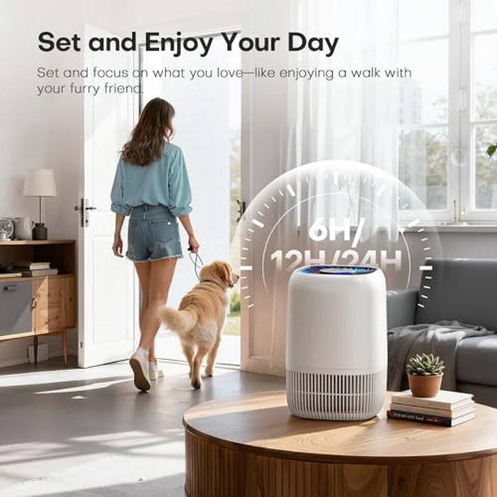 Air Purifiers for Home with High Efficiency Filter Up to 1076 Ft² for Pet Hair, Odors, Pollen, Smoke, Compact Air Cleaner with 3 Speeds, Timer, Aroma Quiet 360 degreesIntake Filter, White by VOOPNU - Image 7