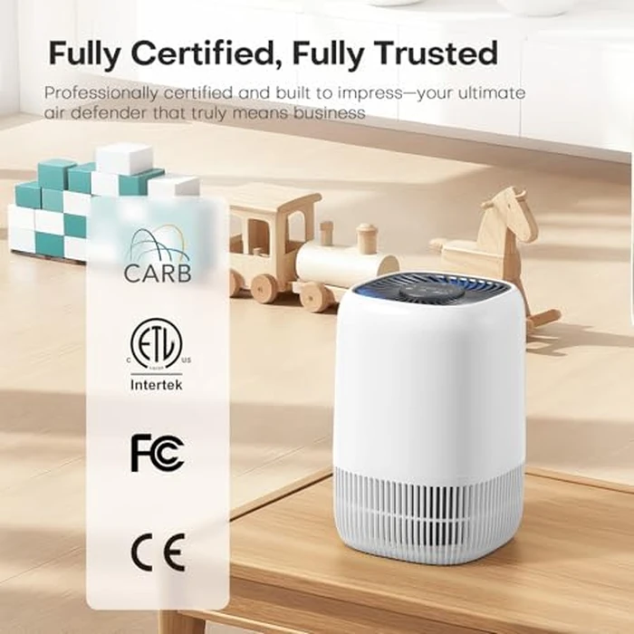 Air Purifiers for Home with High Efficiency Filter Up to 1076 Ft² for Pet Hair, Odors, Pollen, Smoke, Compact Air Cleaner with 3 Speeds, Timer, Aroma Quiet 360 degreesIntake Filter, White by VOOPNU - Image 8