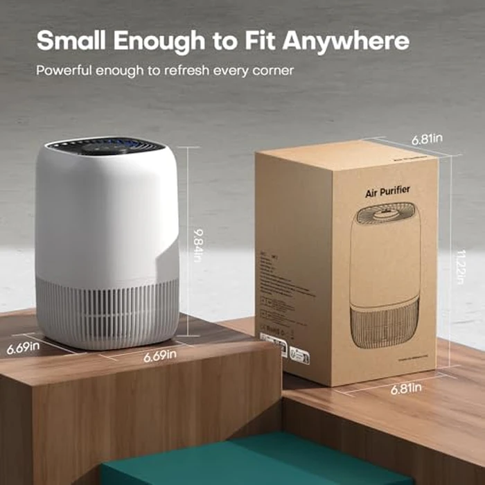 Air Purifiers for Home with High Efficiency Filter Up to 1076 Ft² for Pet Hair, Odors, Pollen, Smoke, Compact Air Cleaner with 3 Speeds, Timer, Aroma Quiet 360 degreesIntake Filter, White by VOOPNU - Image 9