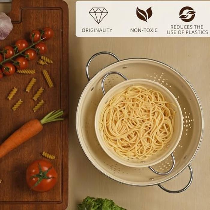 Metal Colander 2 Pack, Strainer Bowel with Handles 2Qt & 6Qt Powder Coated Solid Ring Base Heavey Duty Kitchen Drainer Basket for Pasta Veggies and Fruits,New Home Apartment Essentials (Almond Cream) by BeFare - Image 4