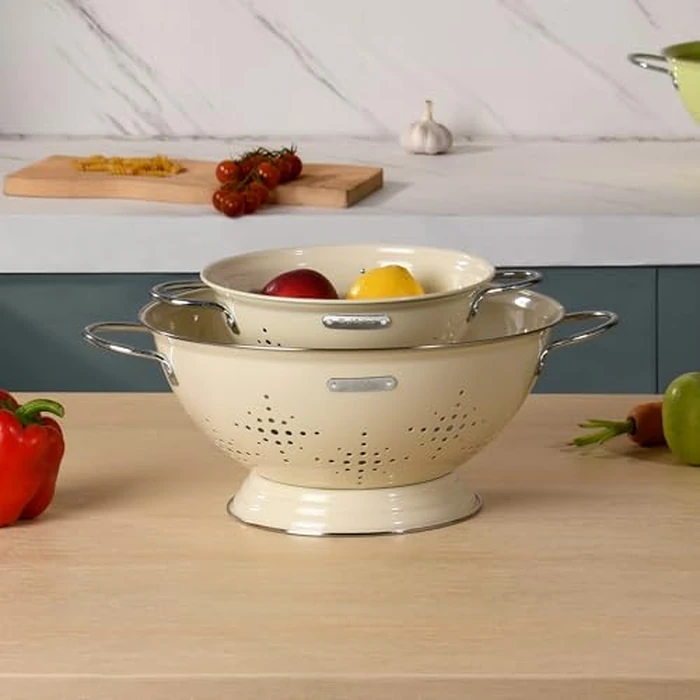 Metal Colander 2 Pack, Strainer Bowel with Handles 2Qt & 6Qt Powder Coated Solid Ring Base Heavey Duty Kitchen Drainer Basket for Pasta Veggies and Fruits,New Home Apartment Essentials (Almond Cream) by BeFare - Image 7