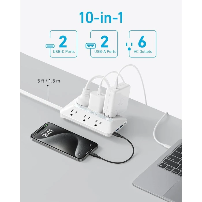 Anker USB Power Strip 10-in-1 (20W) 5ft | A91F2 - White by Anker - Image 3