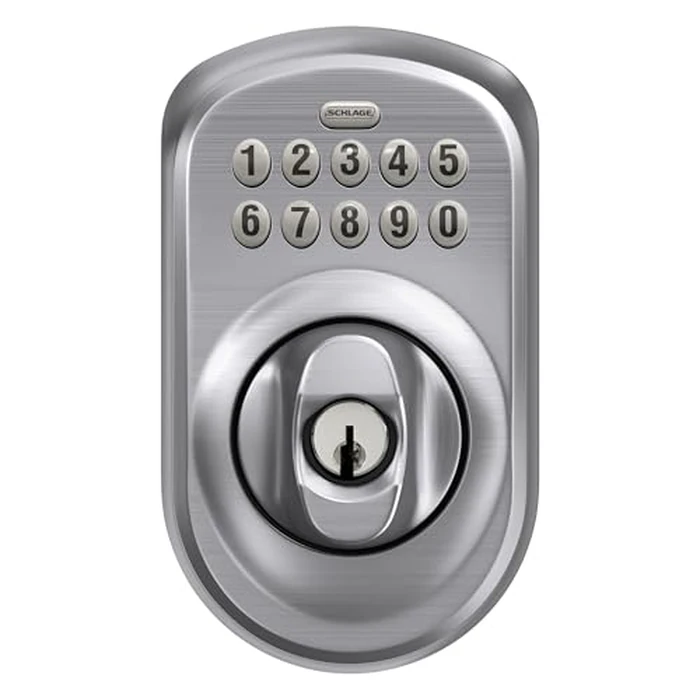 Schlage Plymouth Electronic Keypad Deadbolt Lock, Keyless Front Door Entry, Mechanical Key Backup Included, Satin Chrome, BE365 PLY 626 by SCHLAGE - Image 7