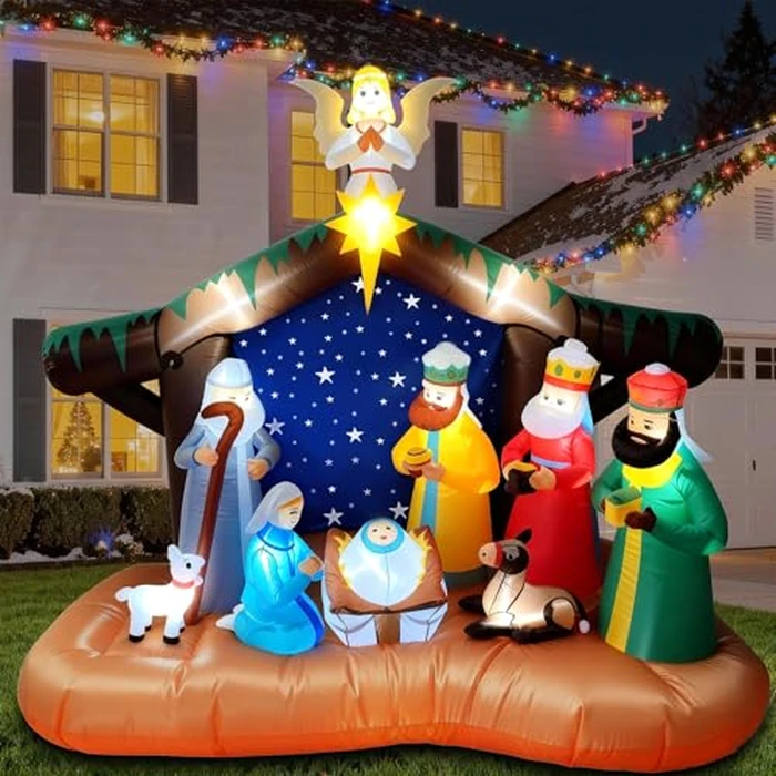 8FT Christmas Inflatables Nativity Scene Decorations, Outdoor Christmas Blow Up Yard Decor, Built-in White LED Lights, Waterproof Xmas Decorations for Yard Garden Lawn Holiday Party by JWGUTS - Image 2