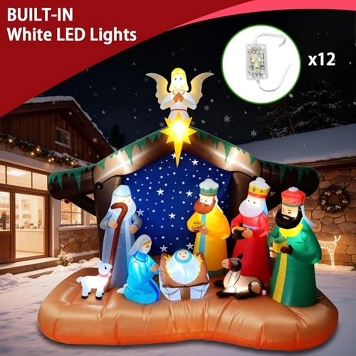 8FT Christmas Inflatables Nativity Scene Decorations, Outdoor Christmas Blow Up Yard Decor, Built-in White LED Lights, Waterproof Xmas Decorations for Yard Garden Lawn Holiday Party by JWGUTS - Image 3