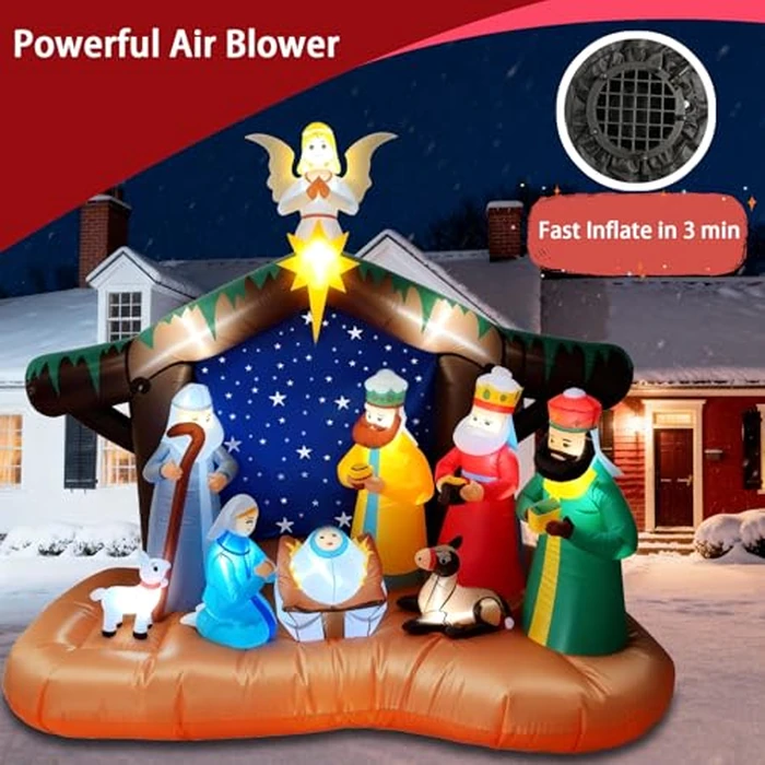 8FT Christmas Inflatables Nativity Scene Decorations, Outdoor Christmas Blow Up Yard Decor, Built-in White LED Lights, Waterproof Xmas Decorations for Yard Garden Lawn Holiday Party by JWGUTS - Image 5