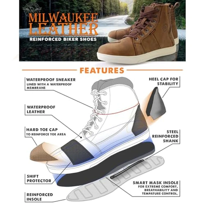 Milwaukee Leather MBM9113 Men's Brown Waterproof Leather Motorcycle Reinforced Riding Shoes w/Ankle Support - 12 by Milwaukee Leather - Image 4