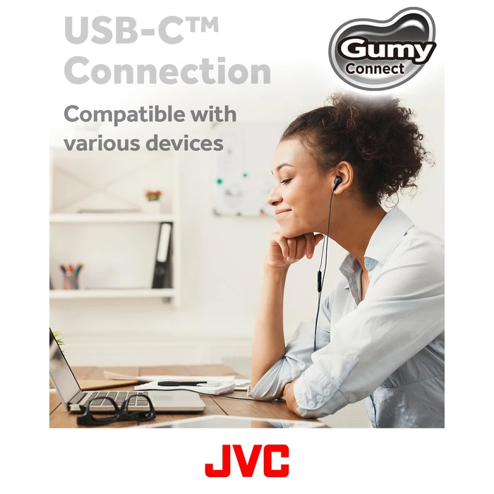 JVC Gumy Connect USB-C Wired Earbuds Headphones, Delay-Free for Videos and Gaming, Built-in DAC Reduces Noise and Improves Sound Quality, 9.2 mm Diameter Neodymium Drivers - HAFR9UCB (Black) by JVC - Image 3