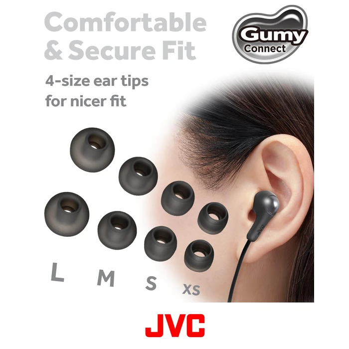 JVC Gumy Connect USB-C Wired Earbuds Headphones, Delay-Free for Videos and Gaming, Built-in DAC Reduces Noise and Improves Sound Quality, 9.2 mm Diameter Neodymium Drivers - HAFR9UCB (Black) by JVC - Image 4