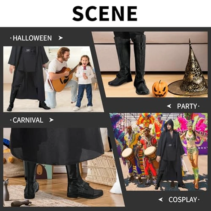 Roeutoo Knight Costume Boots Adult Men Force Knight Medieval Cosplay Black Boots Shoes Halloween Accessories (Black, Adult, Men, 11, Numeric, US Footwear Size System, Medium) by Roeutoo - Image 6