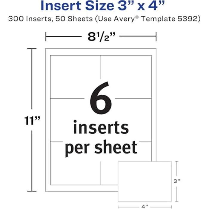Avery Name Badge Inserts, 3" x 4", Print or Write, for Laser/Inkjet Printers, 300 Name Badge Insets, White (5392) by Avery - Used - Acceptable condition