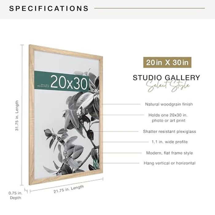 MCS Studio Gallery 20x30 Poster Frame Natural Woodgrain Engineered Wood, Vertical & Horizontal Wall Hanging Large Picture Frame for Photos, Posters & Art Prints (1-Pack) by MCS - Image 4