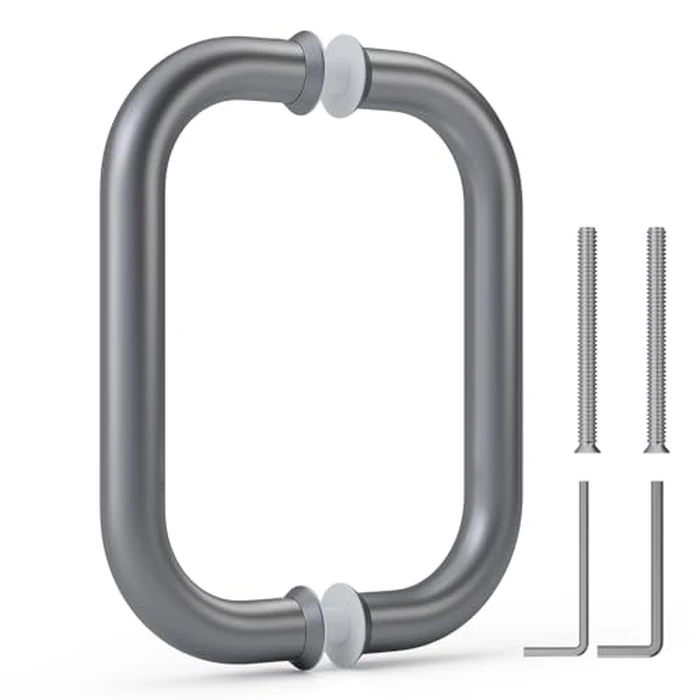 Ranbo C-Shaped 6" Frameless Glass Shower Push Pull Door Handle, 6"(152mm) Mounting Hole Distance (CTC),Back-to-Back, Fits 1/4"-1/2"(6-12 mm) Glass Doors,for Shower,barn Door,Electroplating Grey by Ranbo - Used - Good condition - CA$20.47
