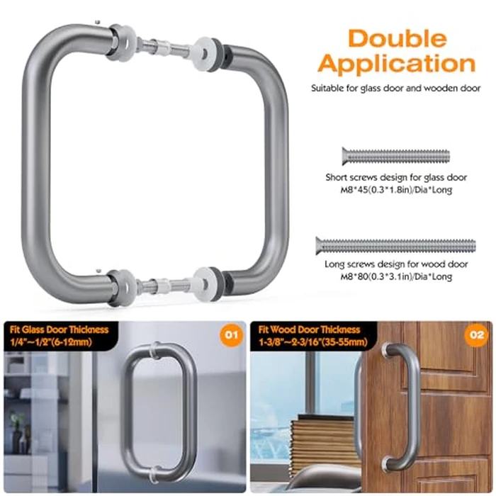 Ranbo C-Shaped 6" Frameless Glass Shower Push Pull Door Handle, 6"(152mm) Mounting Hole Distance (CTC),Back-to-Back, Fits 1/4"-1/2"(6-12 mm) Glass Doors,for Shower,barn Door,Electroplating Grey by Ranbo - Image 5