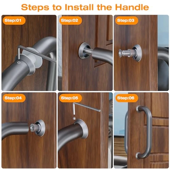 Ranbo C-Shaped 6" Frameless Glass Shower Push Pull Door Handle, 6"(152mm) Mounting Hole Distance (CTC),Back-to-Back, Fits 1/4"-1/2"(6-12 mm) Glass Doors,for Shower,barn Door,Electroplating Grey by Ranbo - Image 7