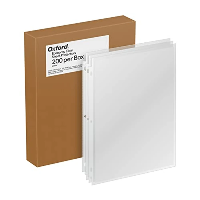 Oxford Lightweight Sheet Protectors, Clear Finish, Top Load, Letter Size Plastic Sleeves, Reinforced 3 Hole Punch for Binders, 200 per Box (33268) by Oxford - Used - Very Good condition - CA$14.43
