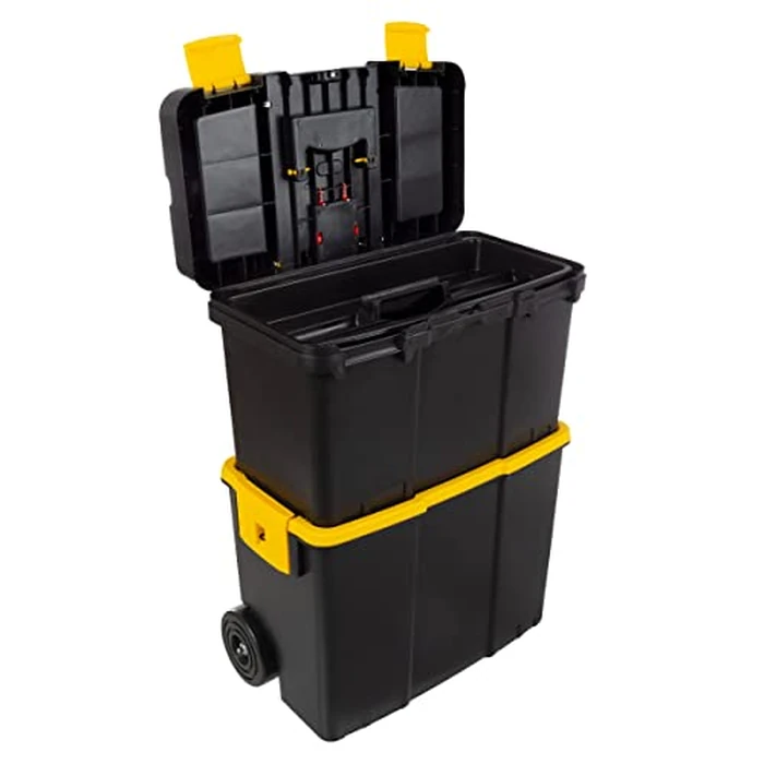 Portable Tool Box with Wheels - Stackable 2-in-1 Tool Chest with Fold-Down Comfort Handles, Tough Latches, and Removable Storage Trays by Stalwart by Stalwart - Used - Very Good condition - US$49.46