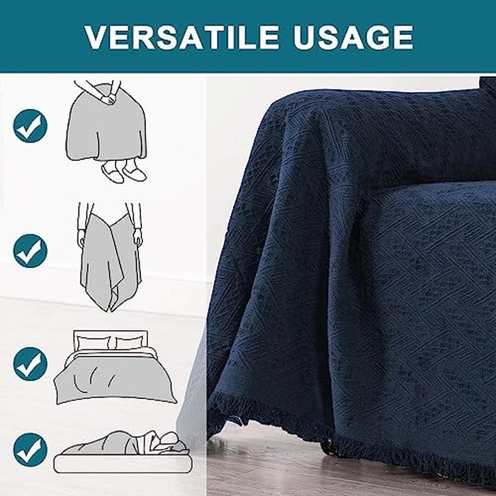 Turquoize Sectional L Shape Couch Covers Couch Cover Blanket Sofa Slipcover Washable 2 Pieces Furniture Protector for Pets Geometrical Woven Jacquard Fabric (Chaise/3 Seats, Navy) by Turquoize - Image 3