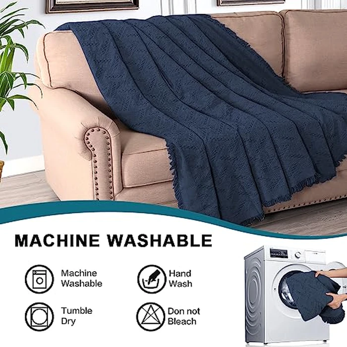 Turquoize Sectional L Shape Couch Covers Couch Cover Blanket Sofa Slipcover Washable 2 Pieces Furniture Protector for Pets Geometrical Woven Jacquard Fabric (Chaise/3 Seats, Navy) by Turquoize - Image 5