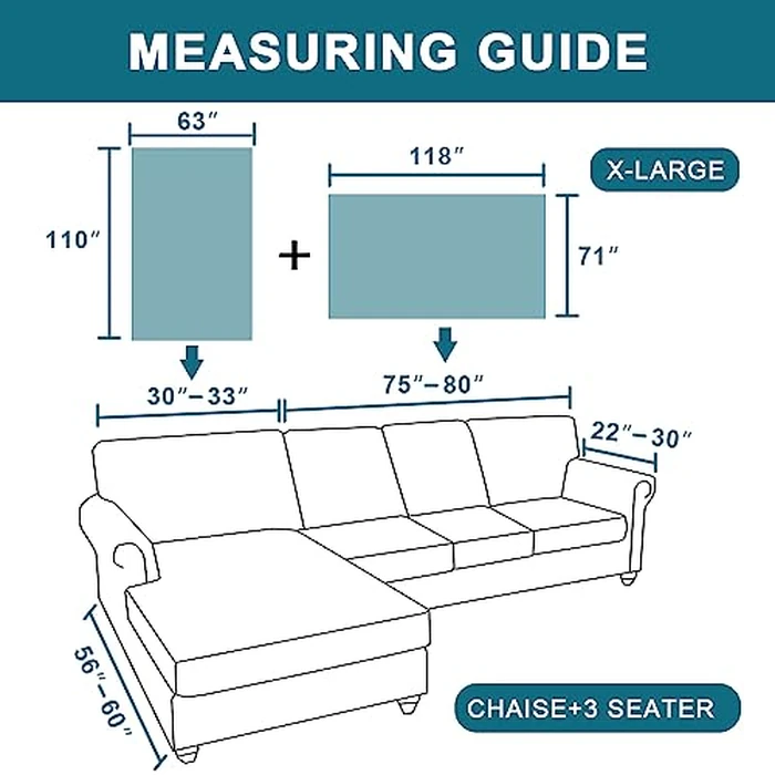 Turquoize Sectional L Shape Couch Covers Couch Cover Blanket Sofa Slipcover Washable 2 Pieces Furniture Protector for Pets Geometrical Woven Jacquard Fabric (Chaise/3 Seats, Navy) by Turquoize - Image 6