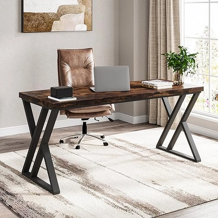 Tribesigns Writing Computer Desk, 55 inch Heavy Duty Study Desk with Z-Shaped Metal Leg, Modern Simple Home Office Computer Desk, Rustic Brown by Tribesigns - Used - Like New condition - US$132.93