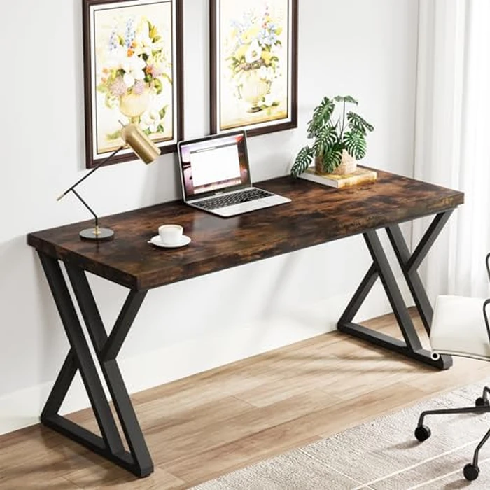 Tribesigns Writing Computer Desk, 55 inch Heavy Duty Study Desk with Z-Shaped Metal Leg, Modern Simple Home Office Computer Desk, Rustic Brown by Tribesigns - Image 6