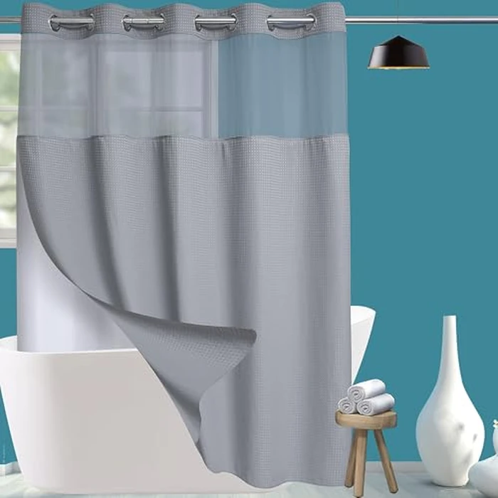 Conbo Mio Waffle Weave Hotel Style Shower Curtain with Snap in Liner for Bathroom Waterproof Machine Washable Shower Curtain (Waffle-Grey, 71" W x 74" H) by Conbo Mio - Used - Good condition