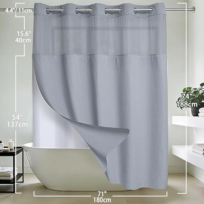 Conbo Mio Waffle Weave Hotel Style Shower Curtain with Snap in Liner for Bathroom Waterproof Machine Washable Shower Curtain (Waffle-Grey, 71" W x 74" H) by Conbo Mio - Image 7